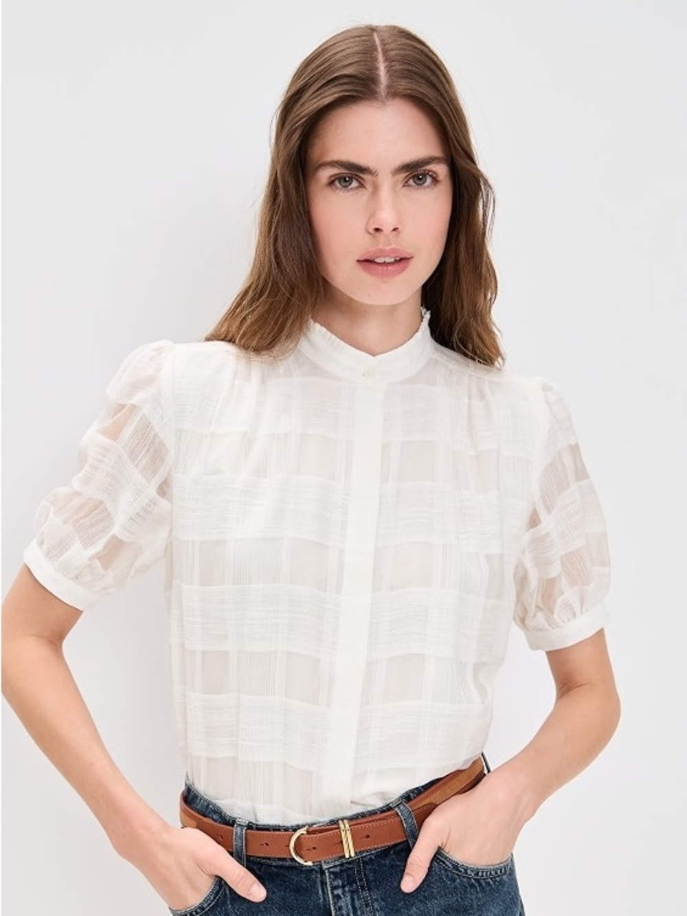 rag & bone White Lined Check Button-Down Shirt